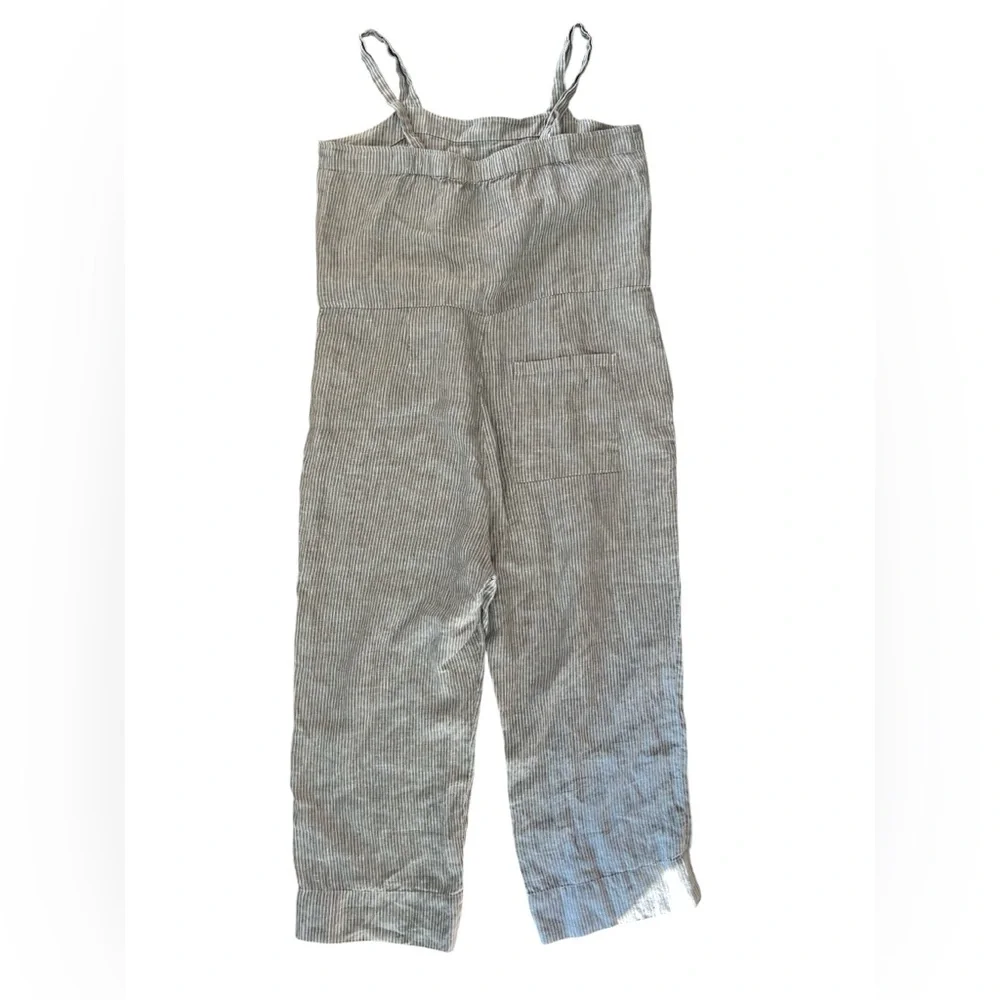 Everlane square neck Women's striped Gray Jumpsuit 100% linen plus Sz 16